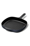 Caraway 10.5-inch Enameled Cast Iron Grill Pan In Midnight Blue