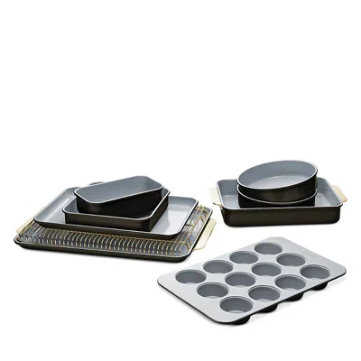 Caraway 11 Piece Ceramic Non-stick Mega Bakeware Set With Gold Handles In Gray