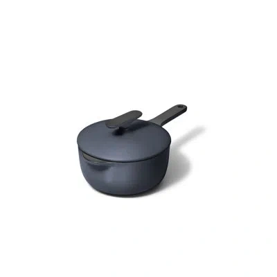 Caraway 1.8qt Enameled Cast Iron Mini Sauce Pan W/ Lid, Cream In Midnight Blue