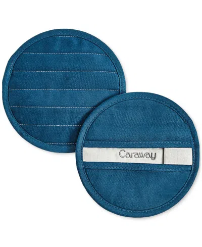 Caraway 2-pc. Cotton Solid-color Round Potholder Set In Navy