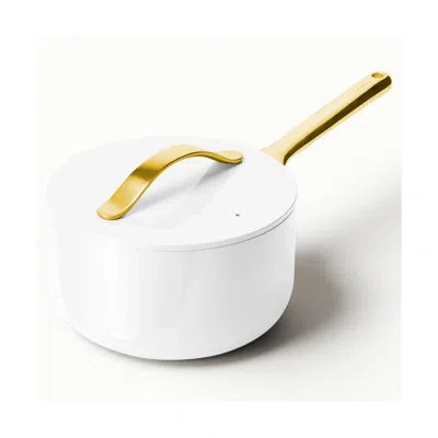 Caraway 3qt Iconics Nonstick Ceramic Saucepan, White/gold In White,gold