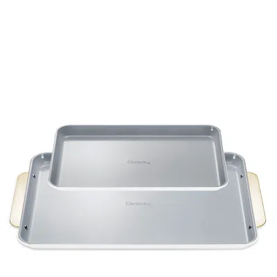 Caraway Non-stick Ceramic Baking Sheet Duo With Gold Handles In Gray