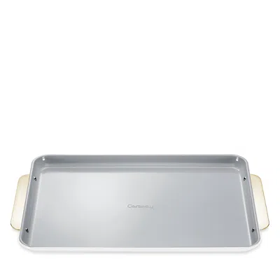 Caraway Non-stick Ceramic Large Baking Sheet With Gold Handles In White