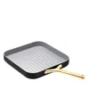 Caraway Square Grill Pan With Gold Handles In Black
