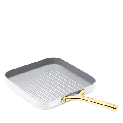 Caraway Square Grill Pan With Gold Handles In White