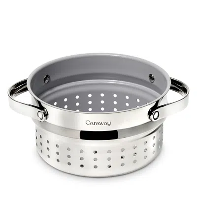 Caraway Stainless Steel Nonstick Saucepan Steamer In Silver