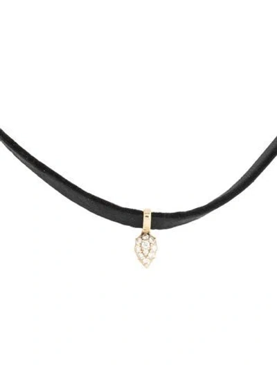 Pre-owned Carbon & Hyde 14k Diamond Leather Pasha Hyde Choker Necklace, 14" In Black