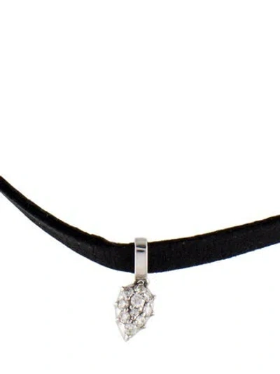 Pre-owned Carbon & Hyde 14k Diamond Leather Pasha Hyde Choker Necklace, 14.25" In Black