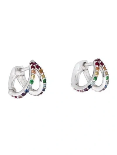 Pre-owned Carbon & Hyde 14k Multi Stone Huggie Earrings In Multicolor