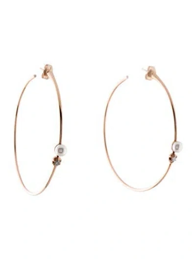 Pre-owned Carbon & Hyde 14k Pearl & Diamond Hoop Earrings In Multi