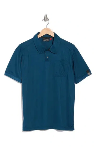 Carbon + Craft Grid Jacquard Polo In Blue