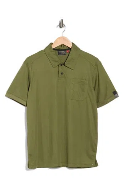 Carbon + Craft Grid Jacquard Polo In Green