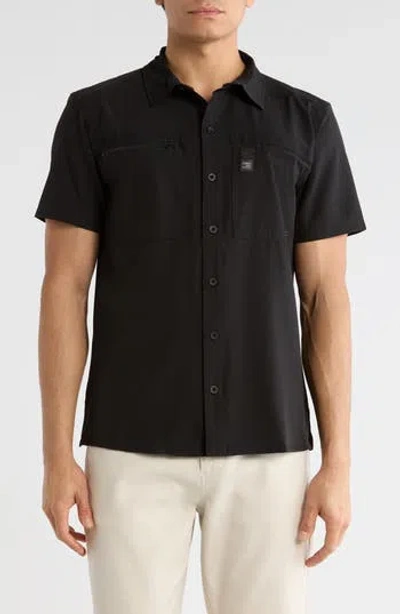 Carbon + Craft Water Resistant Technical Short Sleeve Button-up Shirt In Black