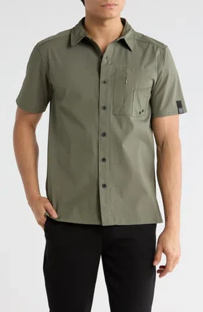 Carbon + Craft Water Resistant Technical Short Sleeve Button-up Shirt In Green