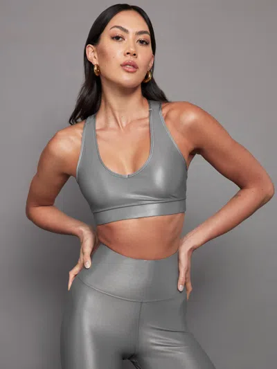 Carbon38 Action Bra 2.0 In Takara Shine In Steel Grey