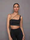 Carbon38 Asymmetrical Strappy Bra In Diamond Compression In Black