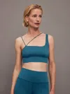 Carbon38 Asymmetrical Strappy Bra In Diamond Compression In Deep Lagoon