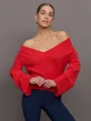 Carbon38 Bell Sleeve Off Shoulder Sweater In Bittersweet