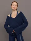 Carbon38 Bell Sleeve Off Shoulder Sweater In Navy