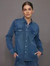 Carbon38 Chambray Denim Shirt In Medium Wash