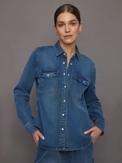 Carbon38 Chambray Denim Shirt In Medium Wash