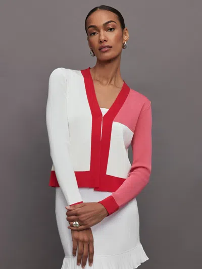 Carbon38 Colorblock Cardigan In White,tomato Red,pink Lemonade