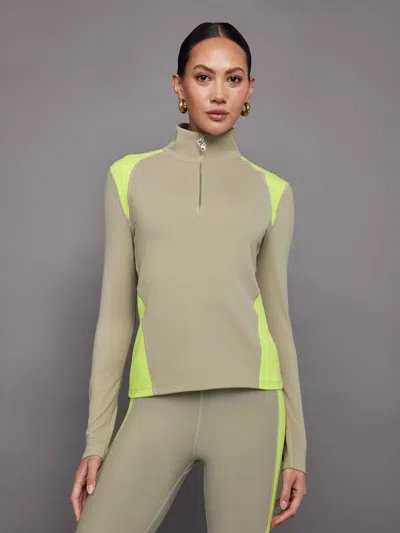 Carbon38 Colorblock Half Zip Top In Melt In Silversage,acid Lime
