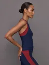 Carbon38 Colorblock High Neck Tank In Navy,red Dahlia