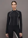 Carbon38 Colorblock Mock Neck Corset Zip In Melt In Black,cloud Dancer