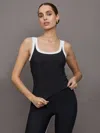 Carbon38 Colorblock Scoop Tank In Melt In Black,cloud Dancer
