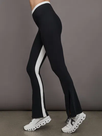 Carbon38 Colorblock Split Bootcut Legging In Melt In Black,cloud Dancer