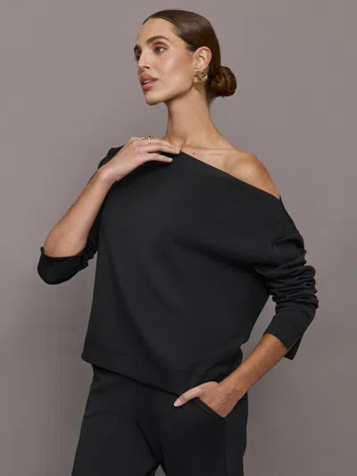 Carbon38 Drapey Knit Sweatshirt In Interlock In Black