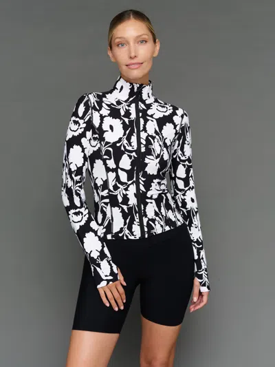 Carbon38 Floral Full Zip Active Jacket In Melt In Black