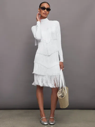 Carbon38 Fringe Mock Neck In Melt In White