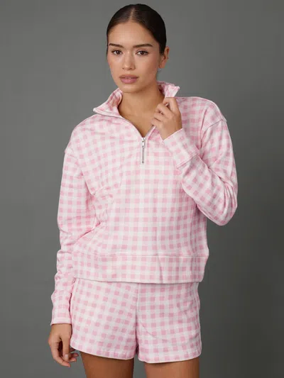Carbon38 Gingham Half Zip In Orchid Pink Gingham