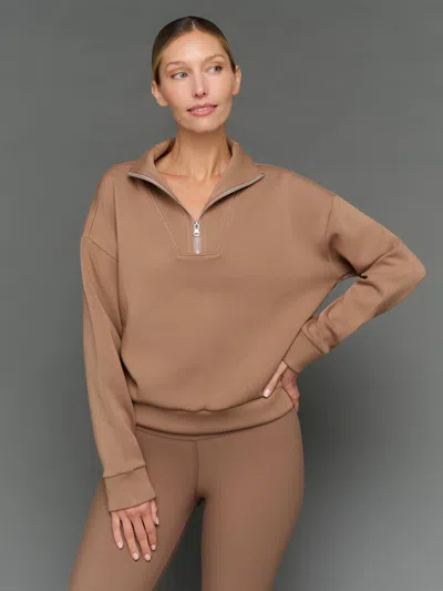 Carbon38 Half Zip Pullover In Interlock In Brown