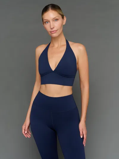 Carbon38 Halter Bra In Diamond Compression In Blue