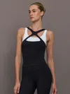 Carbon38 High Neck Cut Out Colorblock Tank In Melt In Black