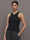 Carbon38 High Neck Fitted Tank In Ribbed Jersey In Black