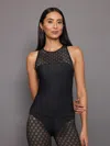 Carbon38 High Neck Laser Cut Tank In Diamond Compression In Black