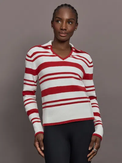 Carbon38 Johnny Collar Striped Sweater In Red