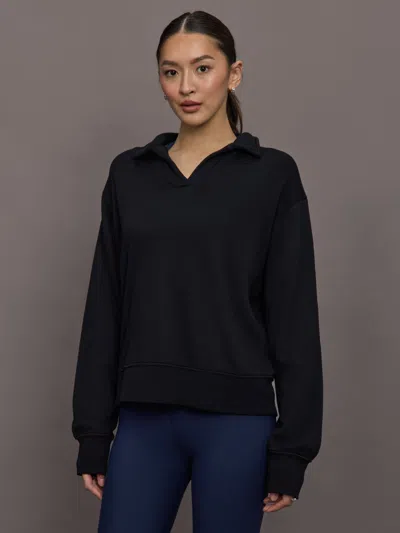 Carbon38 Johnny Collar Sweatshirt In French Terry In Black