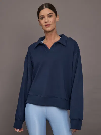 Carbon38 Johnny Collar Sweatshirt In French Terry In Blue