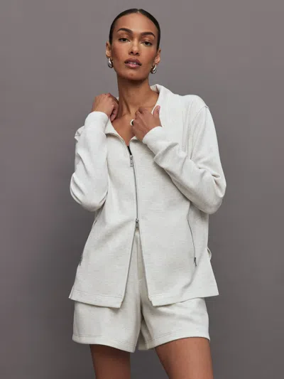 Carbon38 Knit Jacket With Asymmetrical Zip In Moonbeam Heather