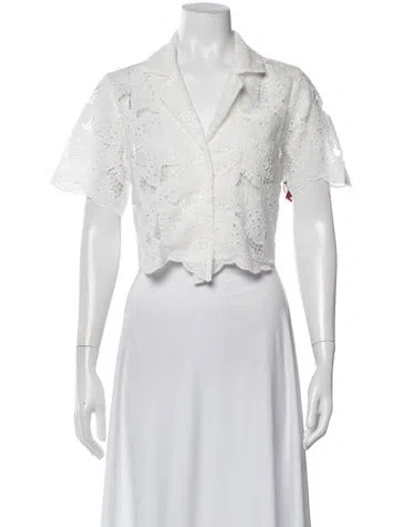 Pre-owned Carbon38 Lace Pattern V-neck Crop Top In White