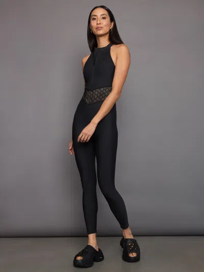 Carbon38 Laser Cut Jumpsuit In Diamond Compression In Black