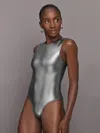 Carbon38 Liquid Metallic Bodysuit In Silver