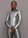 Carbon38 Liquid Metallic Long Sleeve Top In Silver