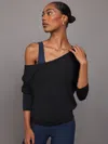 Carbon38 Long Sleeve Off Shoulder Tee In Black