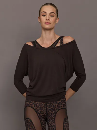 Carbon38 Long Sleeve Off Shoulder Tee In Brown